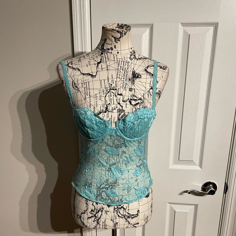 🔽La Perla Lace Mint Vintage y2k Lace Coquette Floral Embroidery Bustier 34